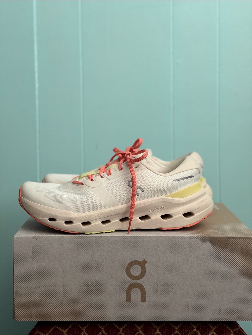 On Running Cloudrunner3 Women's Running Shoe - Cream with Coral Accents